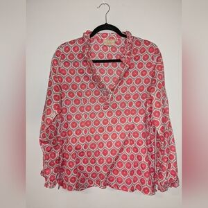 Rungolee Pink and Gray Ruffle Neck and  Sleeve Blouse Size Small